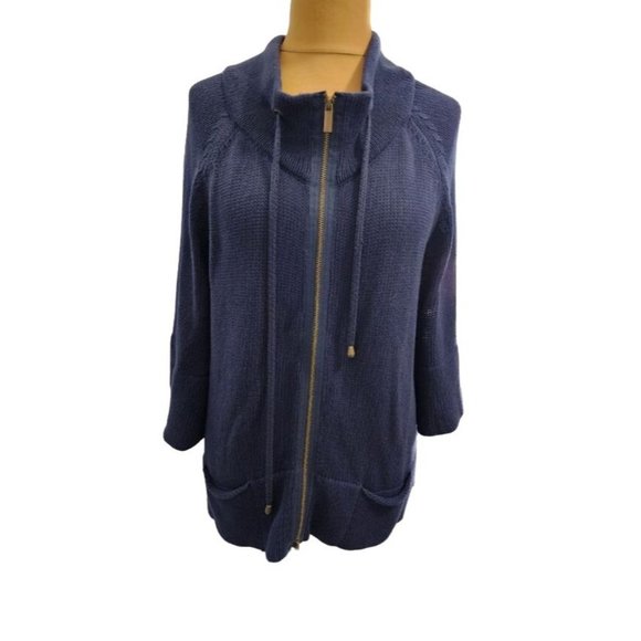 Lane Bryant Womens Navy Knit Zip Up Wide Sleeve Top Size 22/24 - Picture 1 of 7